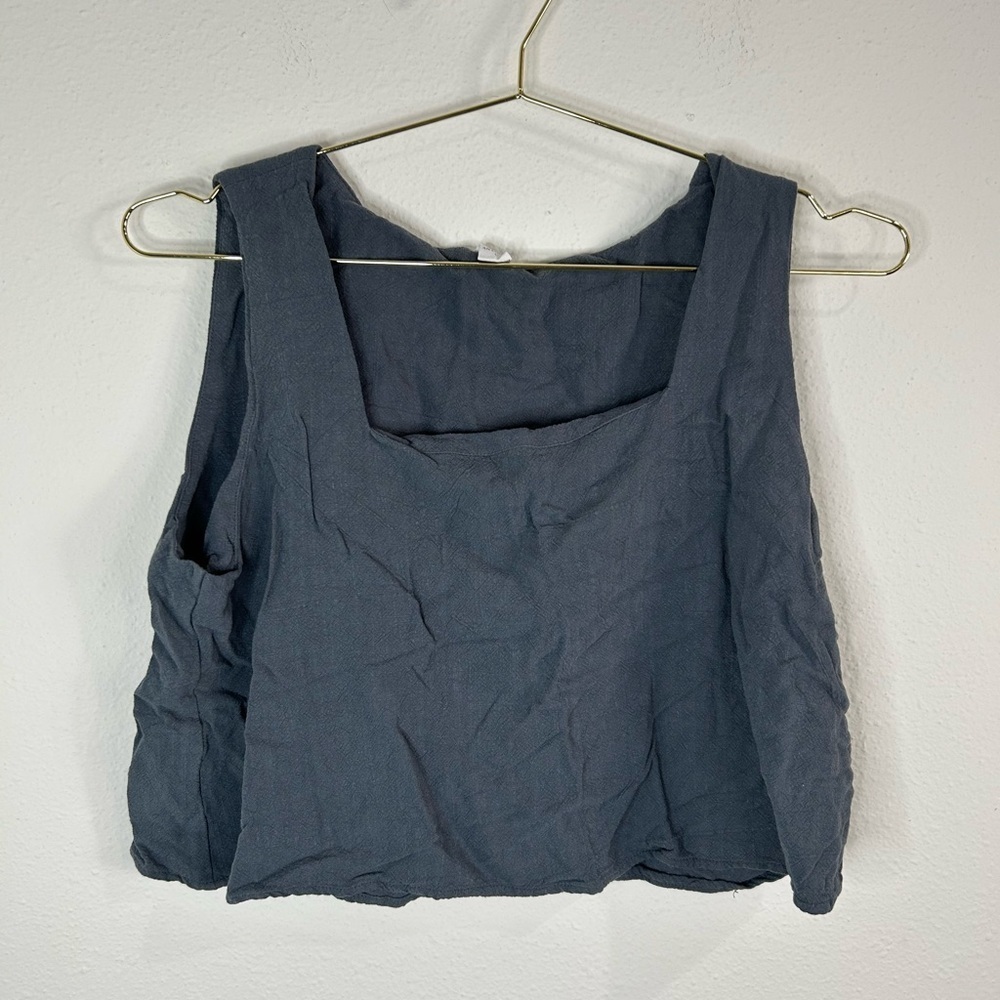 Anrabess Linen Blend 2-Piece Set Lg Gray Tank Crop Top Shorts Summer Loungewear